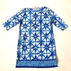 Michael Kors L Blue White Dress 3/4 sleeve print Excellent Condition